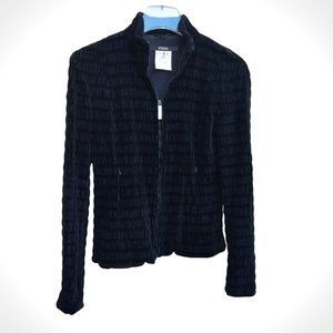 Ferre Jeans Black Velvet Quilted Stretch Zip Front with Pockets Jacket Small